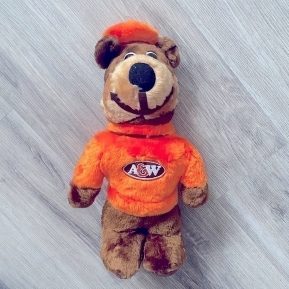 Vintage 1970’s A&W ROOTBEER plush mascot bear. 17” high. Excellent condition.